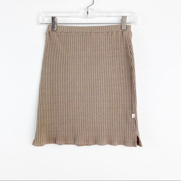 NYTT Taupe Tan Ribbed Sweater Mini Skirt Small - Picture 1 of 5